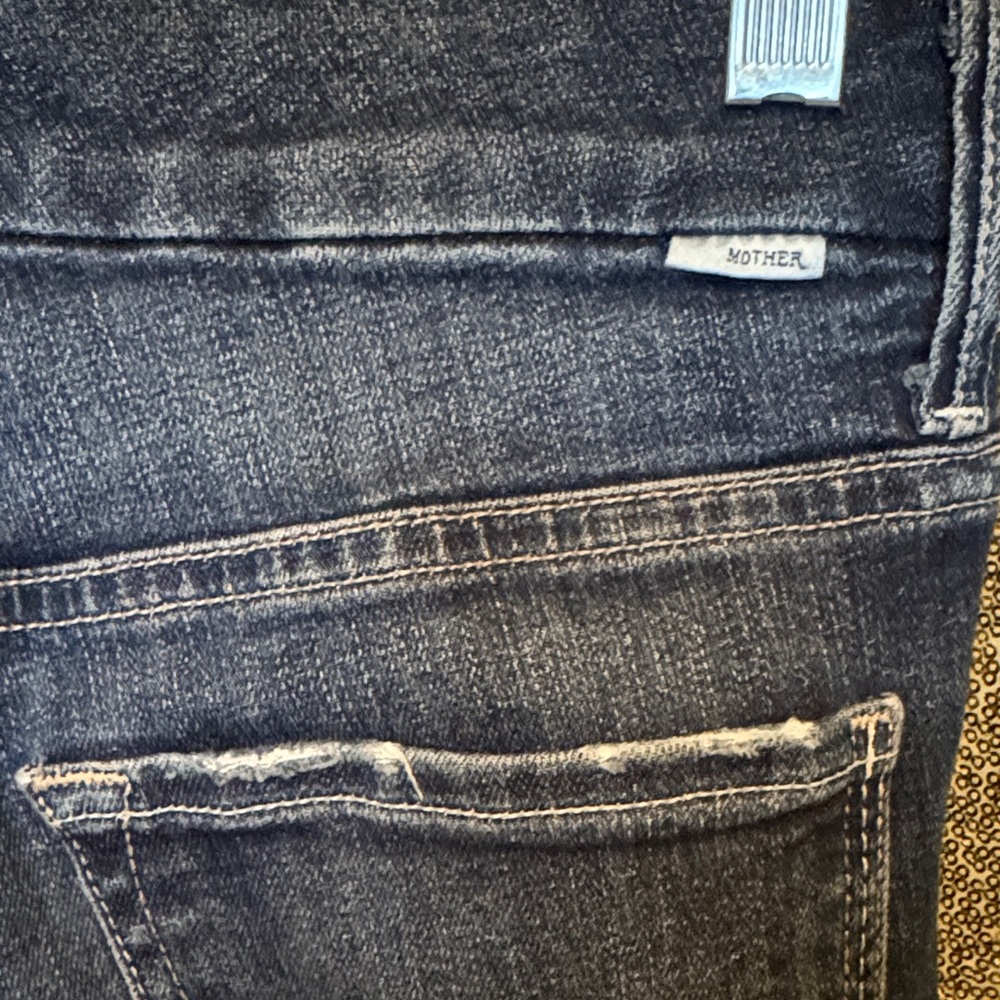 MOTHER High Waisted Looker Ankle Fray Distressed Dark Blue Skinny Jeans